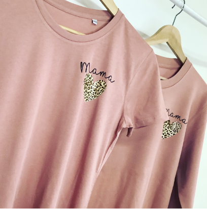 Dusty Pink Mama T-Shirt Leopard Heart