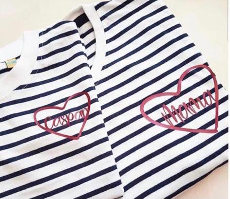 Navy Stripe T-Shirt Personalised Heart